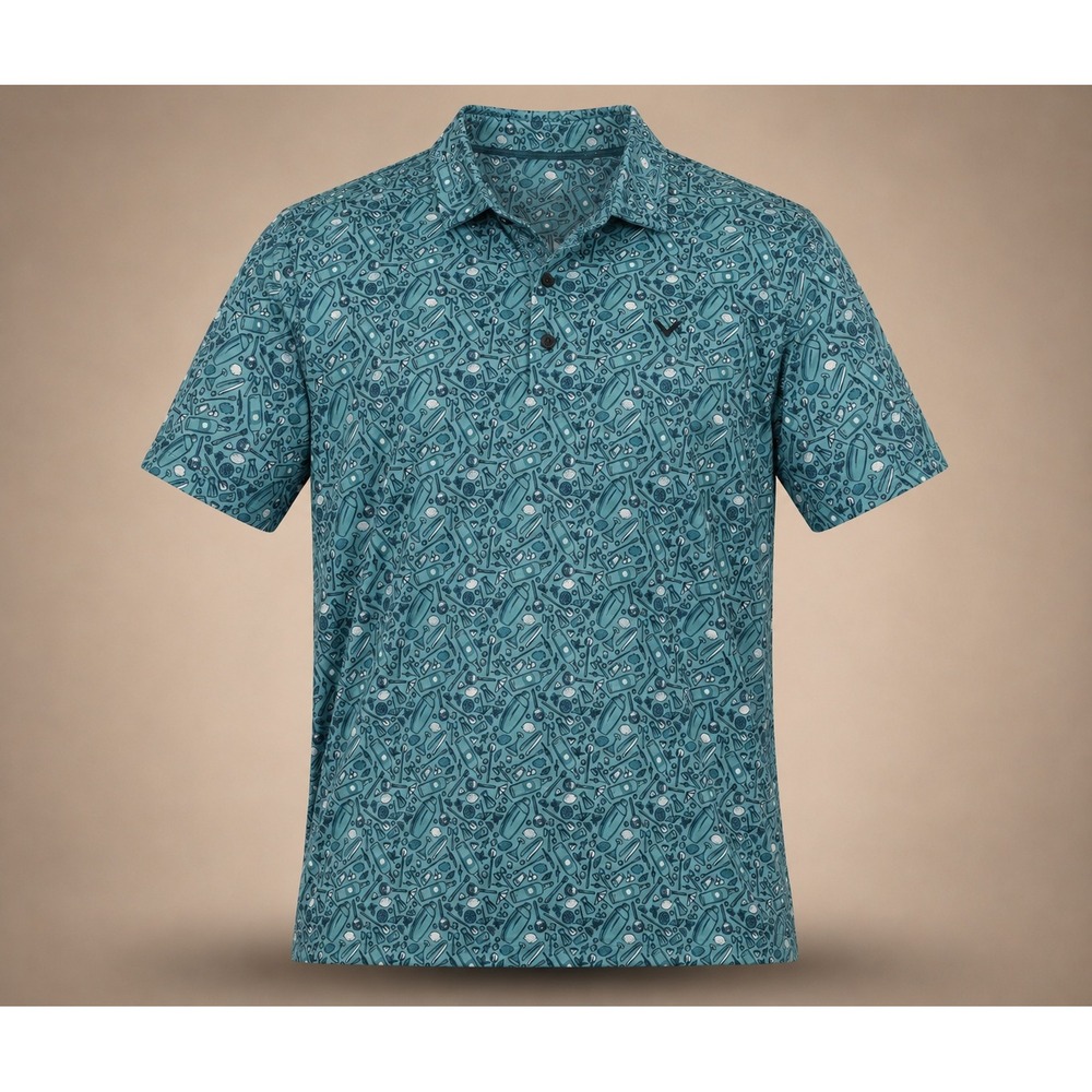 Callaway Opti-Dri Mens XXL Teal Cocktail Barware Print Golf Polo Shirt Short Slv